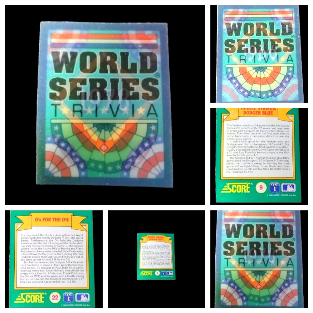 Vintage 1991 Score Baseball World Series Trivia Magic Motion‎ Cards #9 & #22